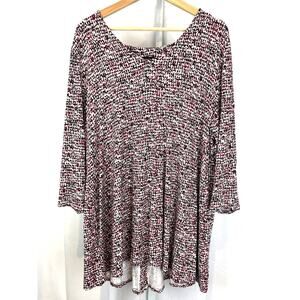 J. JILL XL  Wearever Printed Button Back Tunic Top 3/4 Sleeve V Neck Red Multi